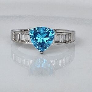Genuine 3 Carat Swiss Blue Topaz & White Zircon Ring Sterling Silver Size 8!